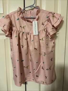 Jamie and Jack Pink Dog Print Ruffle Sleeve Blouse size 10